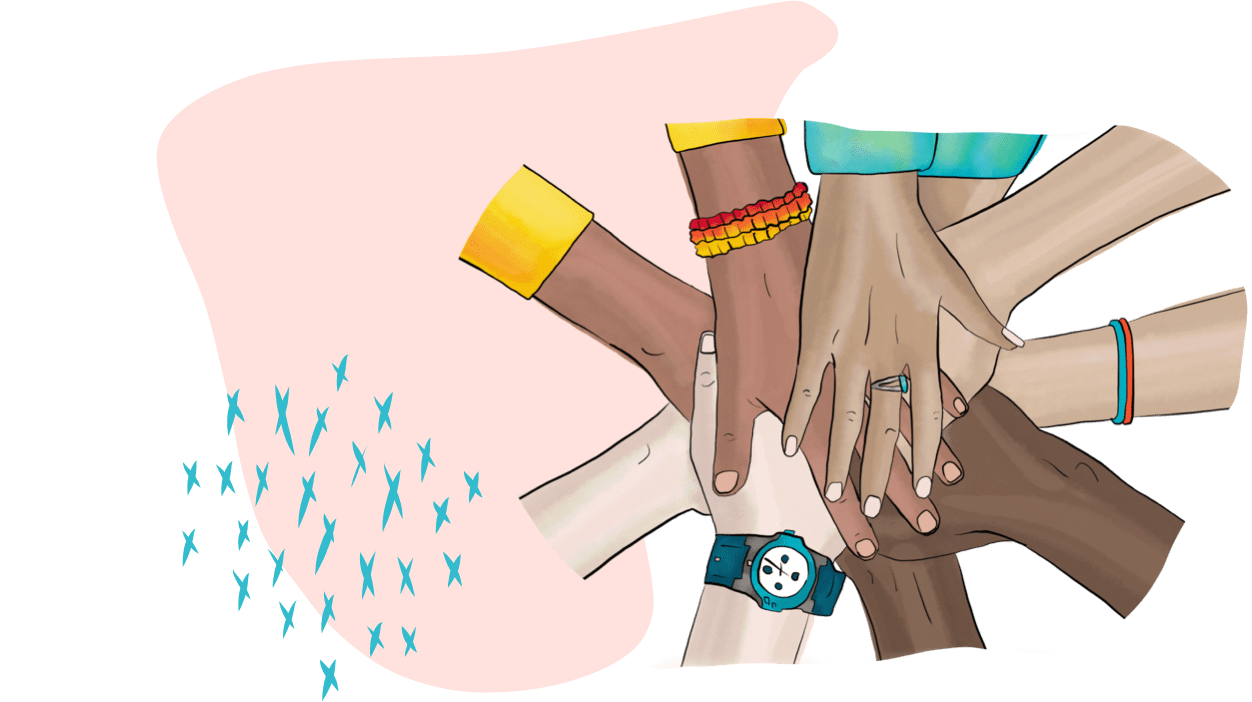Illustration of hands in teamwork